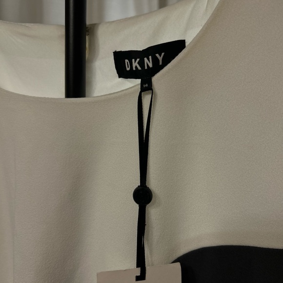 DKNY Tri-Tone Midi‎ Dress in Black, Gray, and Cream - Picture 4 of 9